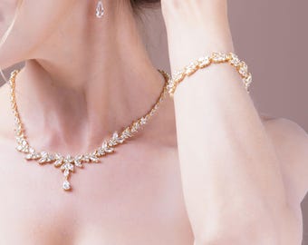 Bridal Necklace, Earrings Set , Crystal Bridal Jewelry Set , Bridal Bracelet, Drop Earrings , Wedding Jewelry , Silver Bridal Jewelry