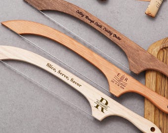 Engraved Wood Bread Knife, Mothers Day Gift for Her, Housewarming Gift, Custom Bread Bow Knife, Rustic Bread Cutter, Kitchen Gift