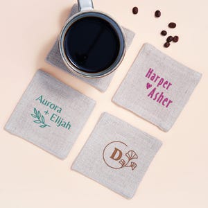 Wedding Gift for Bridesmaid, Custom Linen Cocktail Napkin Set, Personalized Monogram Napkins, Bridal Party Favor, Embroidered Napkins 2 or 4
