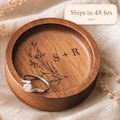 Custom Walnut Wood Ring Dish, Personalized Round Square Wedding Holder