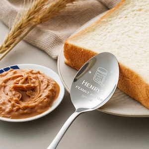 Peanut Butter Spoon, Gift for Dad, Black Teaspoon, Custom Spoon, Engraved Stainless Steel Spoon, Peanut Lover, Personalized Spoon