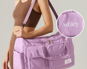 Personalized Bridesmaid Bag, Mothers Day Gift, Women Duffle Bag, Gift for Her, Custom Name Weekender Bag, Embroidered Gym Bag
