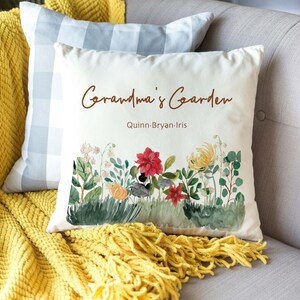 Custom Grandma Garden Pillow, Mothers Day Gift, Personalized Birthflower Pillow, Personalized Gift for Grandma, Grandma from Grandkids