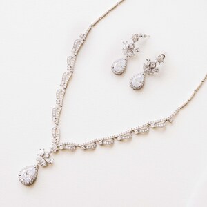 Silver Crystal Drop Bridal Jewelry Set
