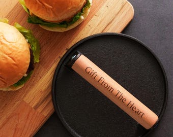 Custom BBQ Burger Weight, Gift for Him, Personalized Grill Press, Engraved BBQ Tool, Stainless Steel Meat Press, Housewarming Gift