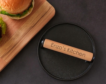 Personalized Burger Weight, Fathers Day Gift, Custom BBQ Press, Engraved Meat Press, Stainless Steel Grill Tool, BBQ Gift Idea