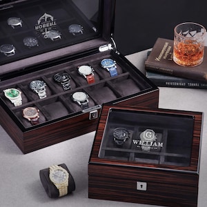 Customized Watch Storage, Engraved Luxury Gift for Men, Fathers Day Gift, Personalized Piano Lacquer Watch Box 6 Slot & 10 Slot Organizer
