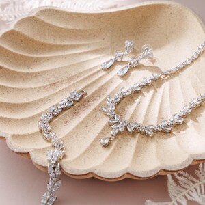 Bridal Necklace, Earrings Set , Crystal Bridal Jewelry Set , Bridal Bracelet, Drop Earrings , Wedding Jewelry , Silver Bridal Jewelry image 5