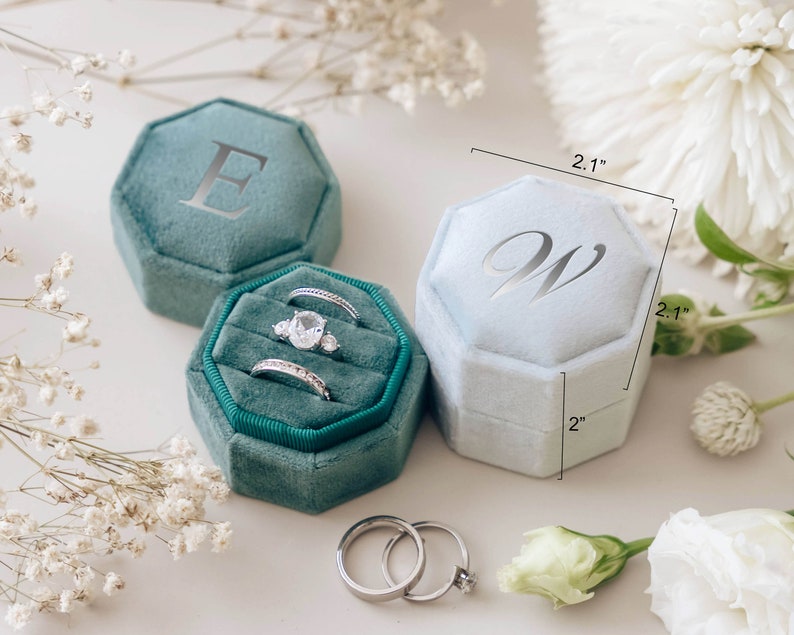 21 Colors Engagement Ring Box Triple Slot Velvet Ring Box Personalized Wedding Ring Box Proposal Ring Bearer Monogram Ring Box image 4