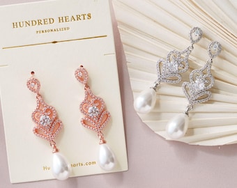 Bridal Pearl Earrings , Drop Earrings , Rose Gold Wedding Earrings , Dangle Earrings , Bridal Jewelry , Bridal Accessories