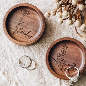Benutzerdefinierte runde Holzringschale, Verlobungsringhalter, personalisierte Eheringschale, Hochzeitsgeschenk, Geschenke zum 5 Bild 10