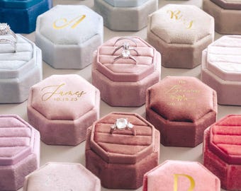 Portagioie in velluto a triplo scomparto, regalo di nozze, 21 colori, portagioie per anello di fidanzamento, portagioie per matrimonio, portagioie per proposta di matrimonio, portagioie con monogramma