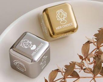 Set of 2 Food Take Out Dice, Gifts for Boyfriend,  Couple Gift, Personalized Food Dice, Foodie Gift Idea, Engraved Metal Dice