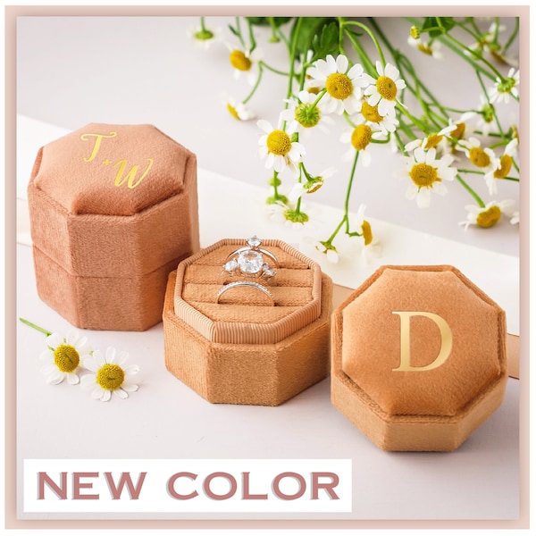 21 Colors Engagement Ring Box | Triple Slot Velvet Ring Box | Personalized Wedding Ring Box | Proposal Ring Bearer | Monogram Ring Box