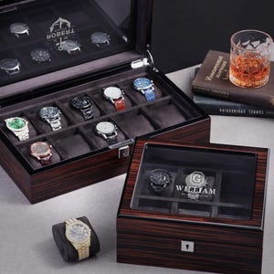 Luxury Gift for Men, Personalized Piano Lacquer Watch Box 6 Slot & 10 Slot Organizer, Custom Engraved Watch Storage, Birthday Gift for Him