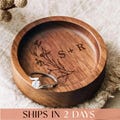 Custom Round Walnut Ring Dish, Gift for Her, Engagement Wood Ring Holder, 5th Anniversary Gifts, Personalized Wedding Ring Dish