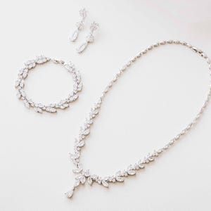Bridal Necklace, Earrings Set , Crystal Bridal Jewelry Set , Bridal Bracelet, Drop Earrings , Wedding Jewelry , Silver Bridal Jewelry image 6