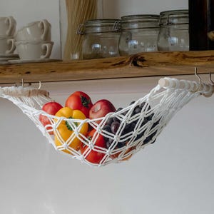 Macrame Fruit Hammock Under Cabinet, Hanging Veggie Basket, Boho Kitchen Storage [N]