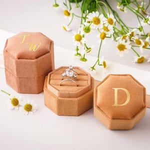 Triple Slot Velvet Ring Box, Wedding Gift, 21 Colors Engagement Ring Box, Wedding Ring Box, Proposal Ring Bearer, Monogram Ring Box image 6