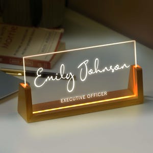 Personalized Modern Office Desk Name Plate, Desk Name Plate with LED Light, Custom Graduation Gift, New Job Gift, Executive Office Decor