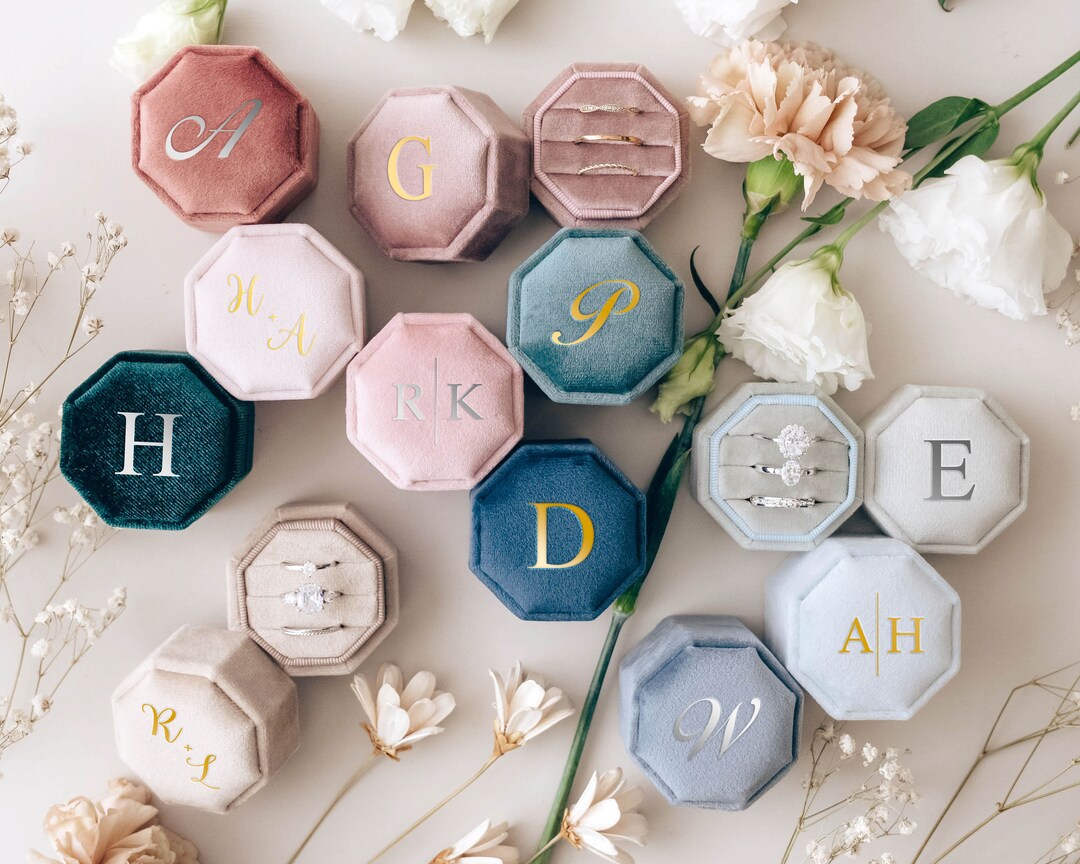 Custom Engagement Ring Box Triple Slot Velvet Ring Box Proposal Ring