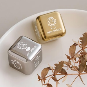 Set of 2 Food Take Out Dice, Gift for Women, Personalized Food Dice, Foodie Gift Idea, Engraved Metal Dice, Couple Gift, Anniversary Gift