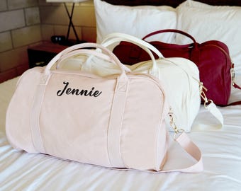 Bridesmaid Gifts, Mothers Day Gift for Her, Personalized Name Duffle Bag, Monogrammed Weekender Bags, Custom Overnight Bag for Her [W]