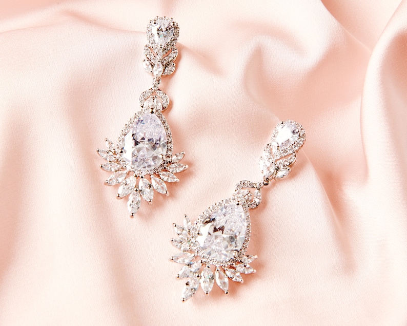 Bridal Earrings Drop Earrings Rose Gold Wedding Earrings Leaf Dangle Bridal Jewelry Bridesmaid Earrings Bridesmaid Jewelry image 6
