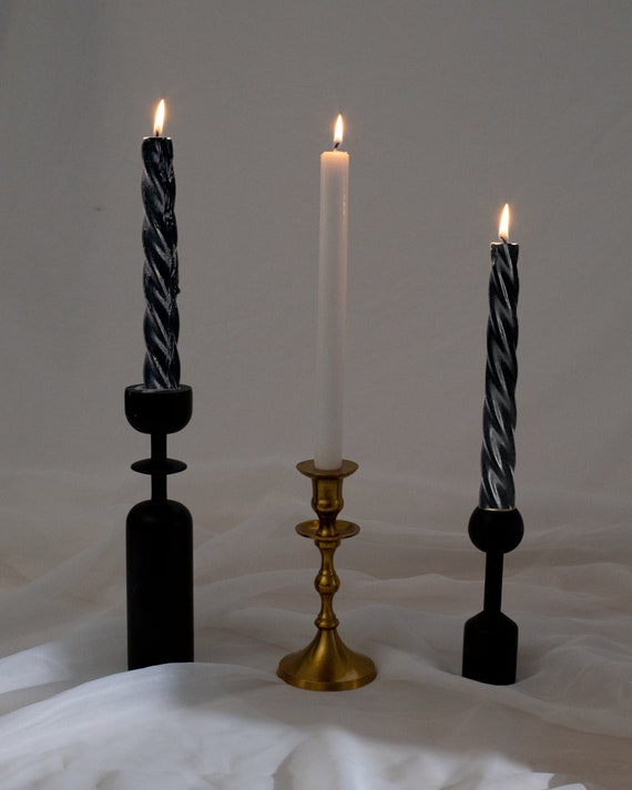 Black Spiral Candlestick 100% Soy Hand-poured Taper Vegan Dinner Candles  Valentines Candle Sticks Twist Drip Candles Gift Set for Her 