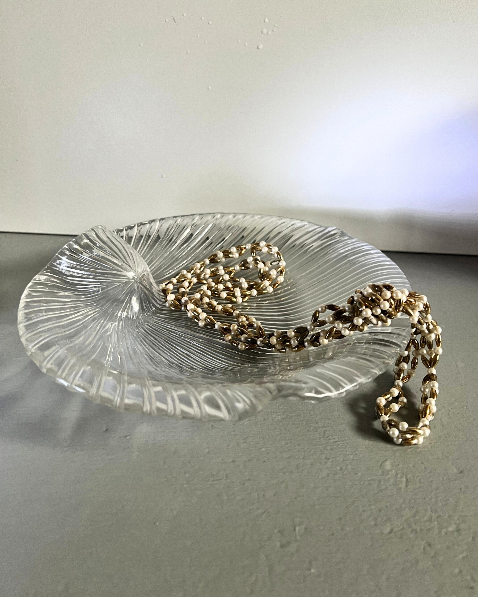 Set of 2 Vintage Pukeberg Glass Bowls: Swedish Clam Shell Dishes