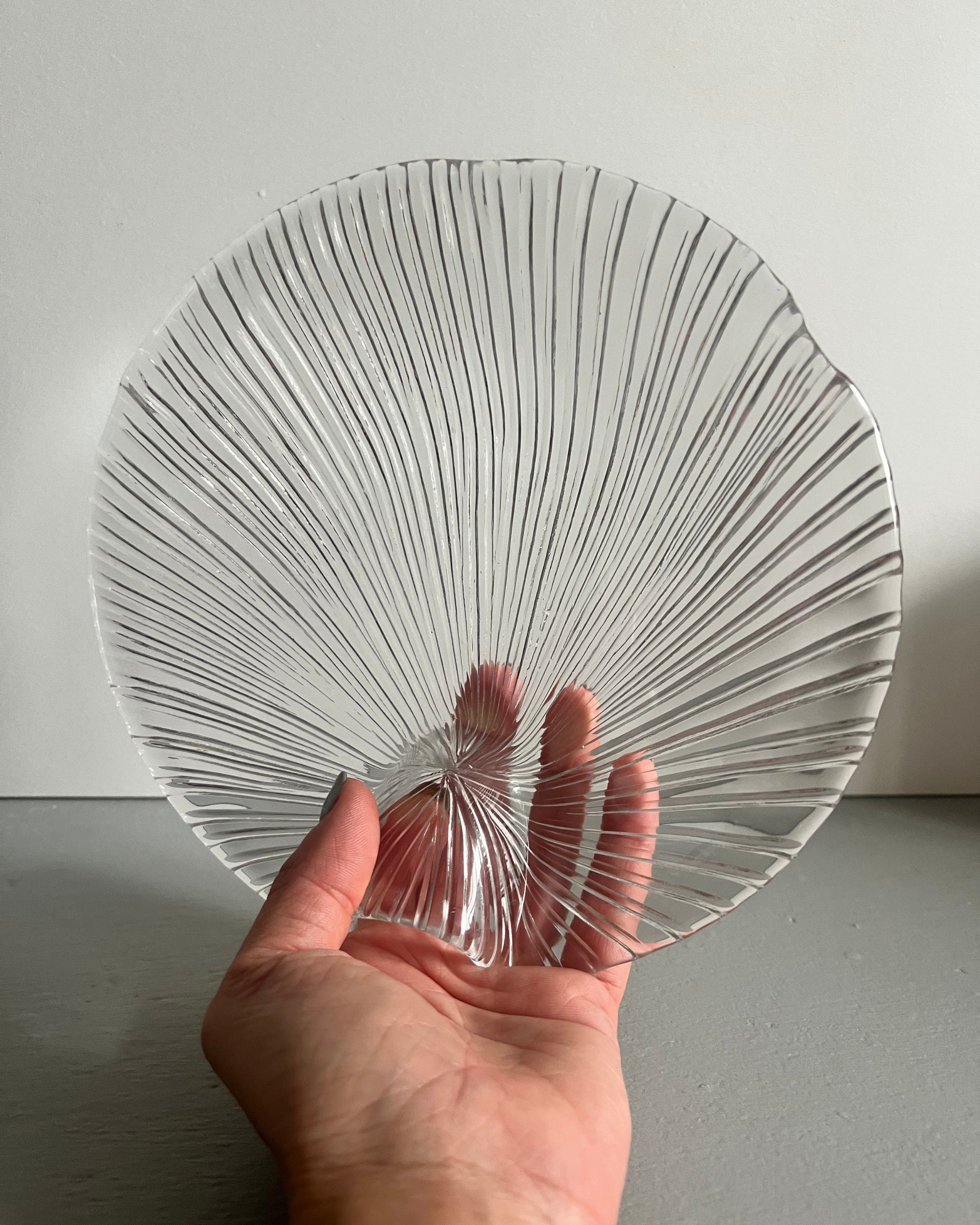 Set of 2 Vintage Pukeberg Glass Bowls: Swedish Clam Shell Dishes