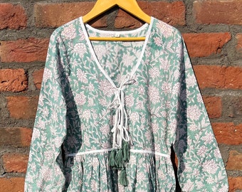 Robe maxi imprimée à la main, robe maxi en coton, robe longue en coton indien, robe maxi, robe boho, robe de printemps, robe de plage, robe de femme