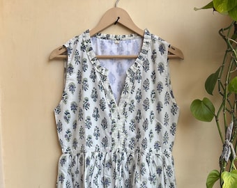 Hand Block Printed Cotton Dress: Indian Summer Tunic Gown