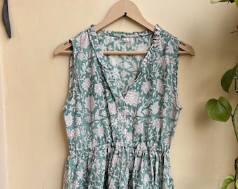 Hand Block Printed Cotton Dress: Bohemian Maxi Gown