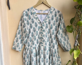 Hand Block Printed Cotton Dress: Indian Long Gown Tunic