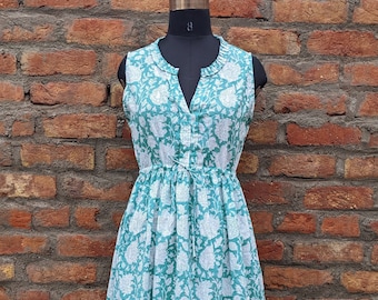 Handblock Print Dress, Cotton Summer Dress, Indian Block Print Dress, Boho Maxi Dress, Lightweight Casual Dress