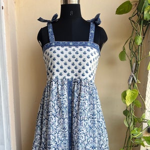 blue floral block print Cotton dress, sundress, dress with adjustable straps, indian cotton dress, dress with pocket, long maxi summer dress