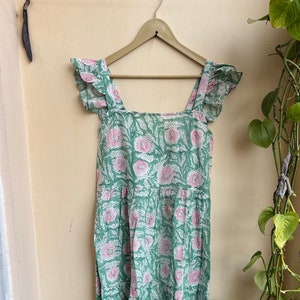 Hand Block Printed Cotton Dress: Indian Floral Summer Gown