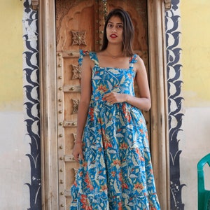 hand block print sleeveless cotton dress, boho dress, summer dress