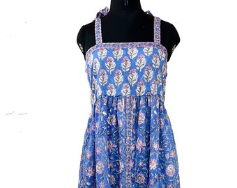 Hand Block Printed Dress, Indian Tunics, Hand Printed Dress, Indian Cotton Long Gown, Indian Cotton Dress, adjustable strap sleeveless dress