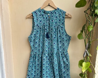 Block Print Cotton Maxi Dress: Bohemian Sleeveless Summer Dress