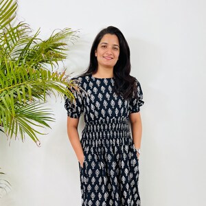 Block print summer dress, Indian Tunics, Indian Cotton Long maxi Dress, Indian Cotton Dress, short sleeve dress with pocket, floral dress