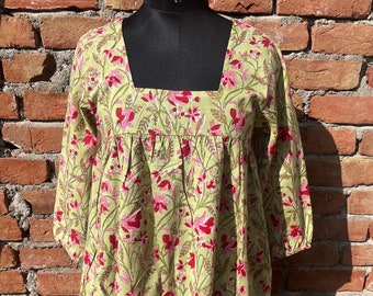 Indian Hand Block Print, Cotton Maxi Dress with Tassels, Ethnic Summer Party Wear