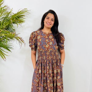 Hand Block Printed Dress Block print summer dress, Indian Cotton Long maxi Dress, Dress, short sleeve dress with pocket, floral dress