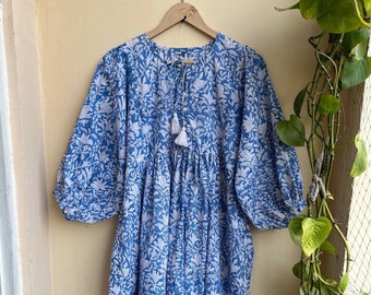 Bohemian maxi Dress, floral cotton dress, hand block print dress , Cotton Indian Dress, Hand block Print Dress,Indian Block Print dress