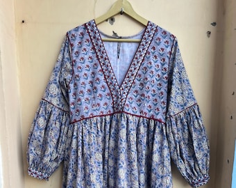 Block Print Cotton Maxi Dress: Handmade Indian Tunic Dress