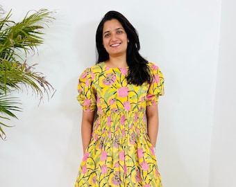 Hand Block Printed Cotton Dress: Indian Long Gown
