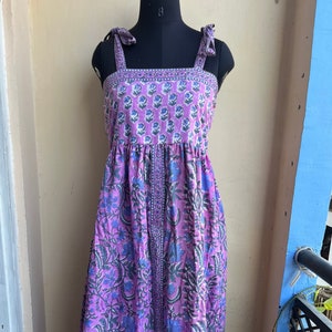 Pink and Blue block print Cotton dress, adjustable straps Dress, Indian cotton dress, dress with pocket, long maxi summer Sun dress