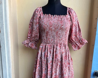 Hand Block Printed Cotton Dress: Indian Long Gown Dress