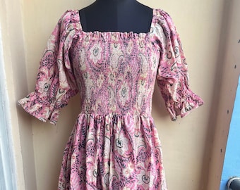 Hand Block Printed Cotton Dress: Indian Tunic Gown